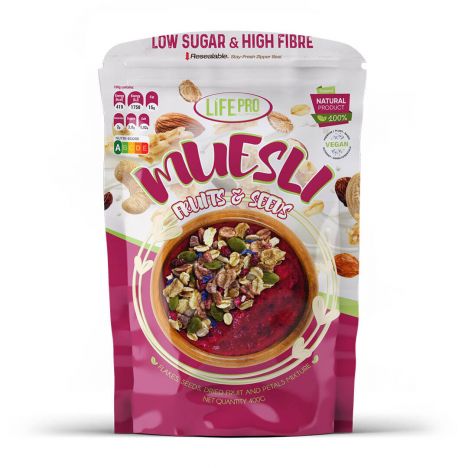LIFE PRO FIT FOOD MUESLI FRUIT&SEEDS VEGAN 400G